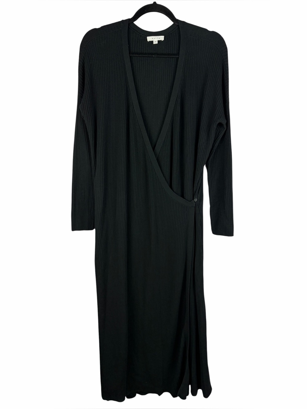 VETTA Black Ribbed Organic Cotton Convertible Wrap Midi Dress Medium